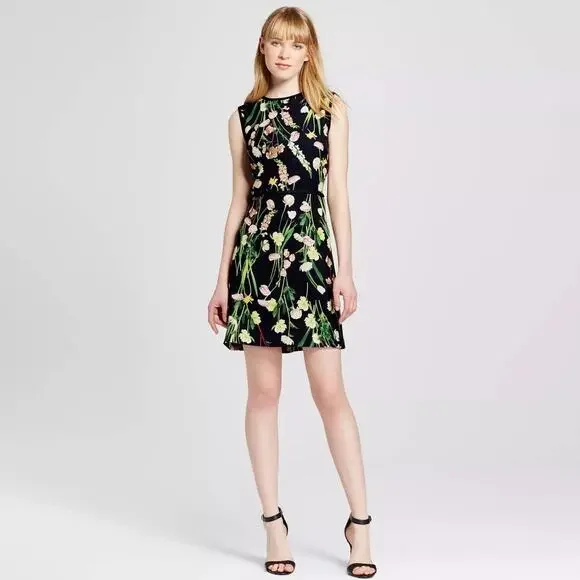 Victoria Beckham for Target Black Floral Sleeveless Cocktail Dress XS - Picture 2 of 5